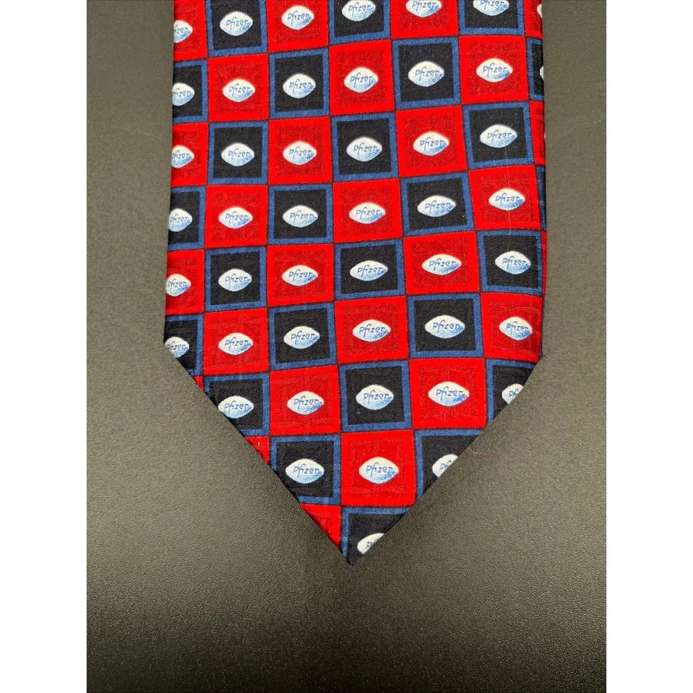 Pfizer Pill‎ Necktie Red Blue Geometric 100% Silk Mens Business Fashion Logo 58